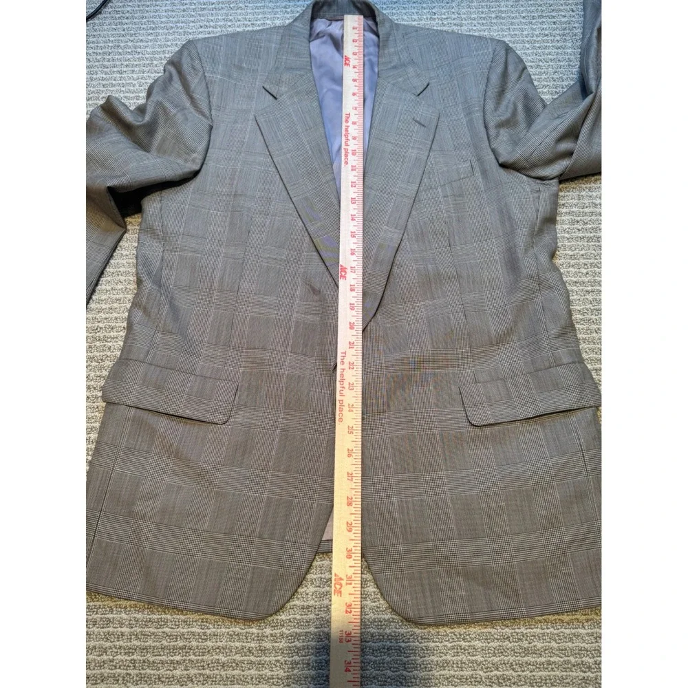 Hickey Freeman Barneys New York Wool‎ Silk Suit 2 Pc Gray Glen Plaid 44R Custom